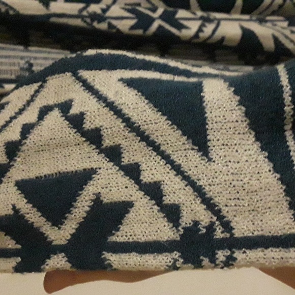 Boho Chic Tribal print Hooded Sweater Duster length blue white - Picture 5 of 11